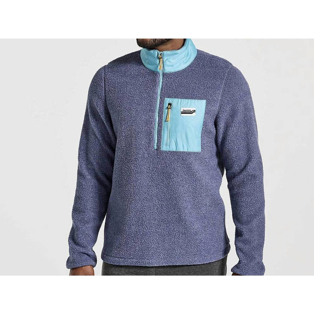 NEW SAUCONY rested sherpa quarter zip sweater in sodalite heather